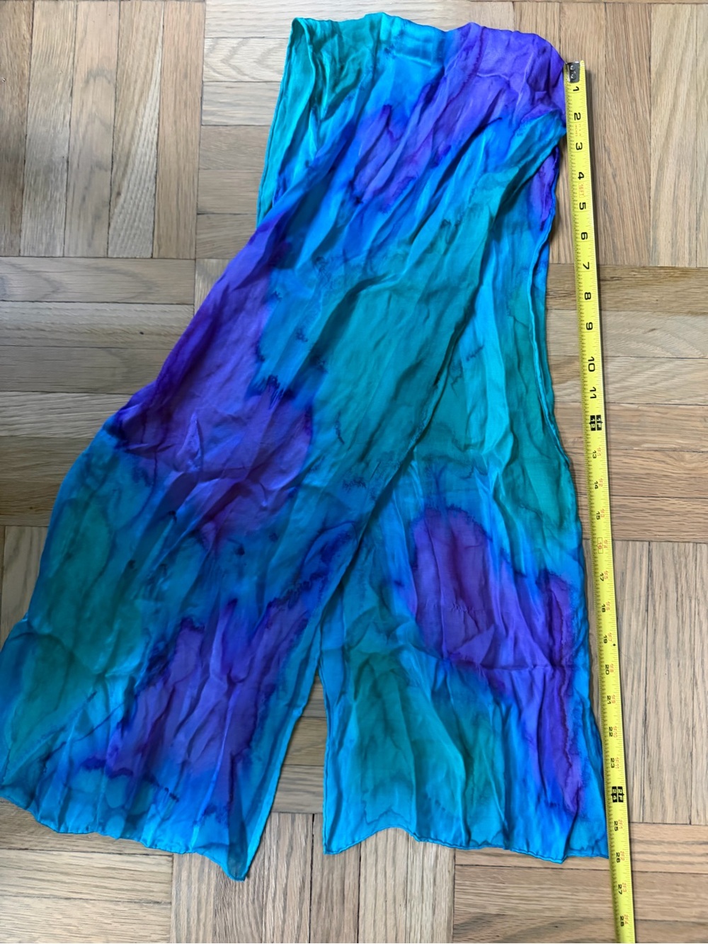 Silk Teal and Purple Tie-Dye Midi Skirt